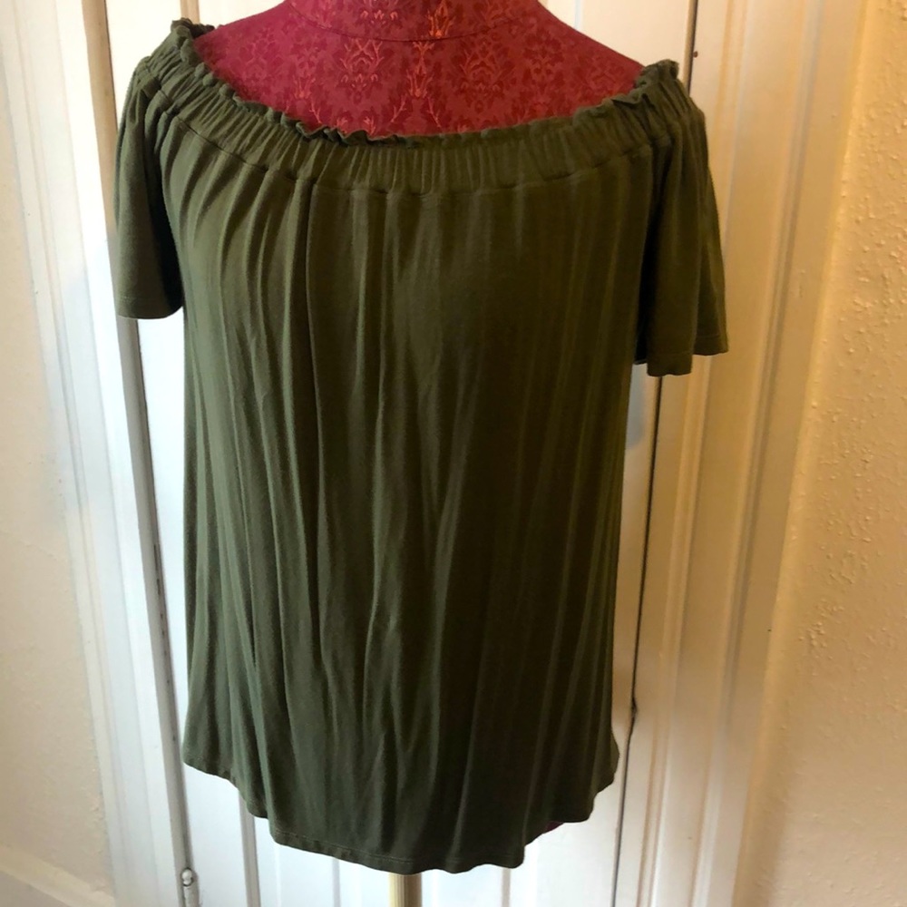 Flowy off shoulder olive top